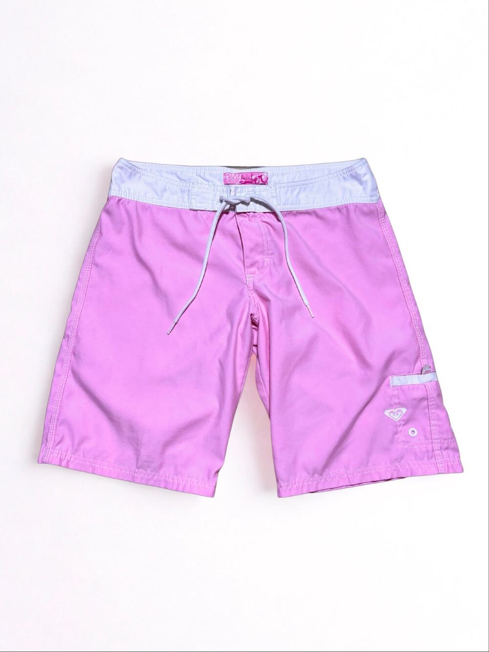Vtg Y2K Roxy Baby Pink Boardshorts White Contrast Trim Swimwear Size S